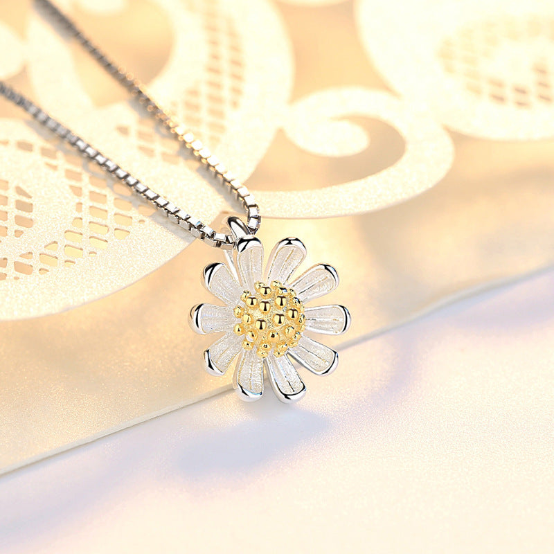 Collier Argent Pendentif Marguerite