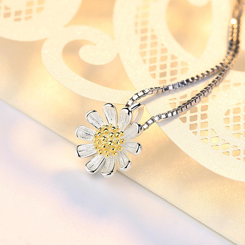 Collier Argent Pendentif Marguerite